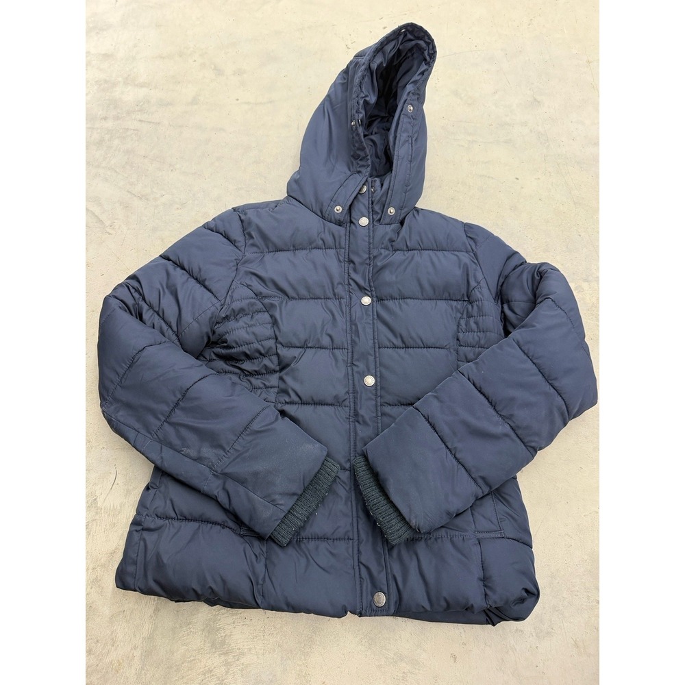 Abercrombie Fitch Men's M Navy Hooded Puffer Parka Faux Fur Lined Winter Coat
